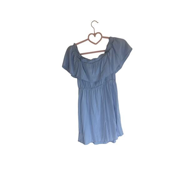 Bardot Women's Off-Shoulder Ruffle Mini Dress US 6 Light Blue 100% Viscose - Picture 5 of 11